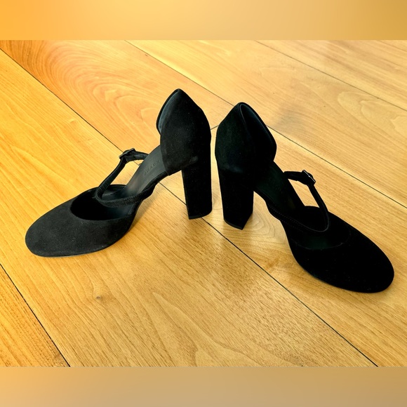❤️ JENNI KAYNE BLACK SUEDE LEATHER MARY JANE STRAP HEELS ROUND TOE 37 7 ITALY - Picture 4 of 13